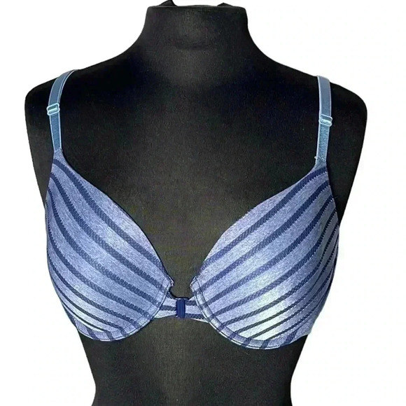 VICTORIA’S SECRET Blue UpLift Demi Front Close Strappy Back Bra Size 34D - Picture 1 of 8